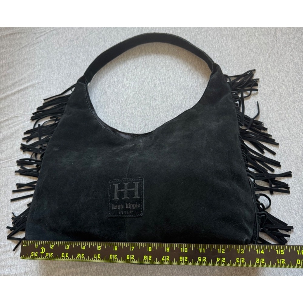 Haute‎ Hippie Style Fringe Suede Hobo Bag Black - Picture 15 of 16